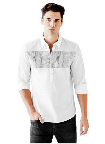GUESS Men's Long-Sleeve Mesa Voile Block Popover Shirt